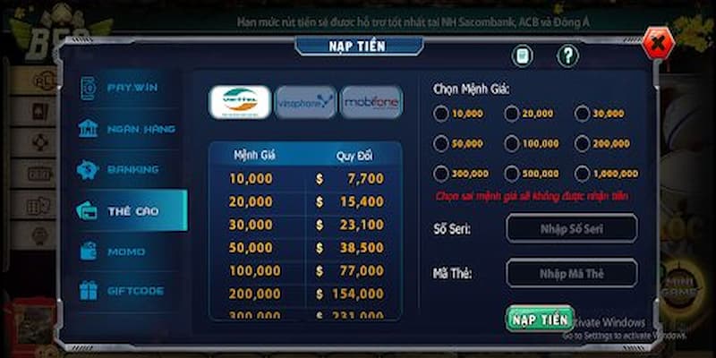B52 club - Cổng game bài bom tấn nổi tiếng nhất hiện nay 4 Hướng dẫn nạp tiền vào B52 club