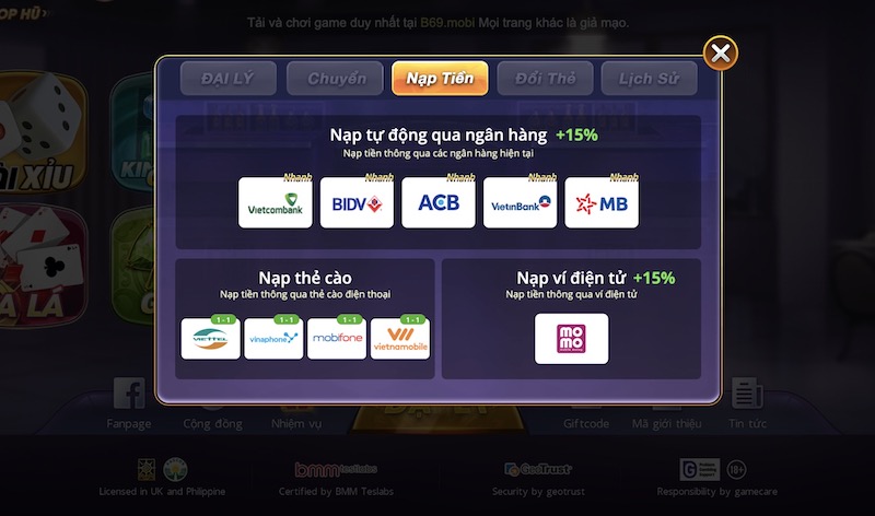 B69 - Cổng Game Đổi Thưởng Đẳng Cấp Cho Tân Thủ 6 Hướng dẫn các bước nạp tiền B69